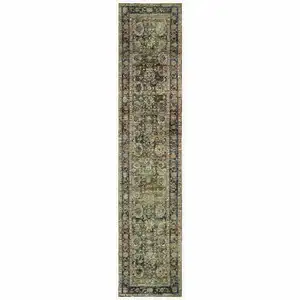 Photo of Green and Brown Floral Runner Rug