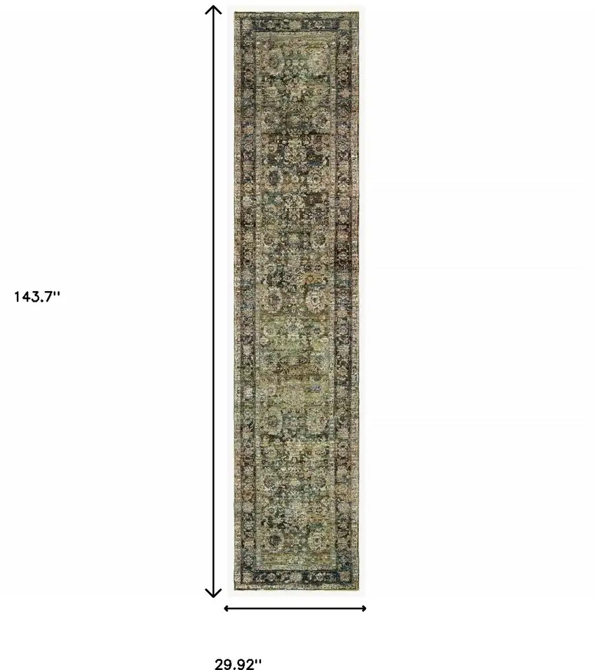Green and Brown Floral Runner Rug Photo 6