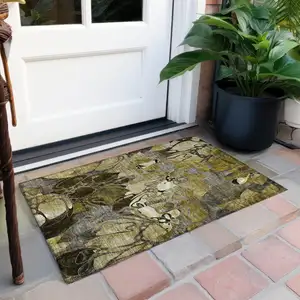 Photo of Green and Brown Floral Washable Non Skid Indoor Outdoor Area Rug