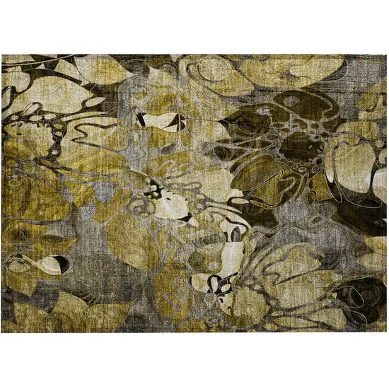 Green and Brown Abstract Washable Indoor Outdoor Area Rug Photo 5