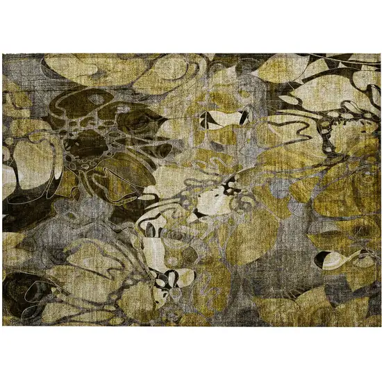 Green and Brown Abstract Washable Indoor Outdoor Area Rug Photo 2
