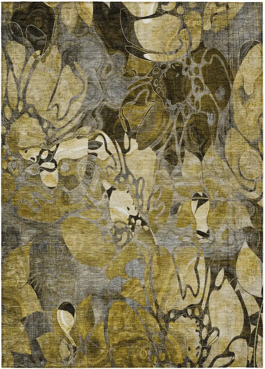 Green and Brown Abstract Washable Indoor Outdoor Area Rug Photo 1