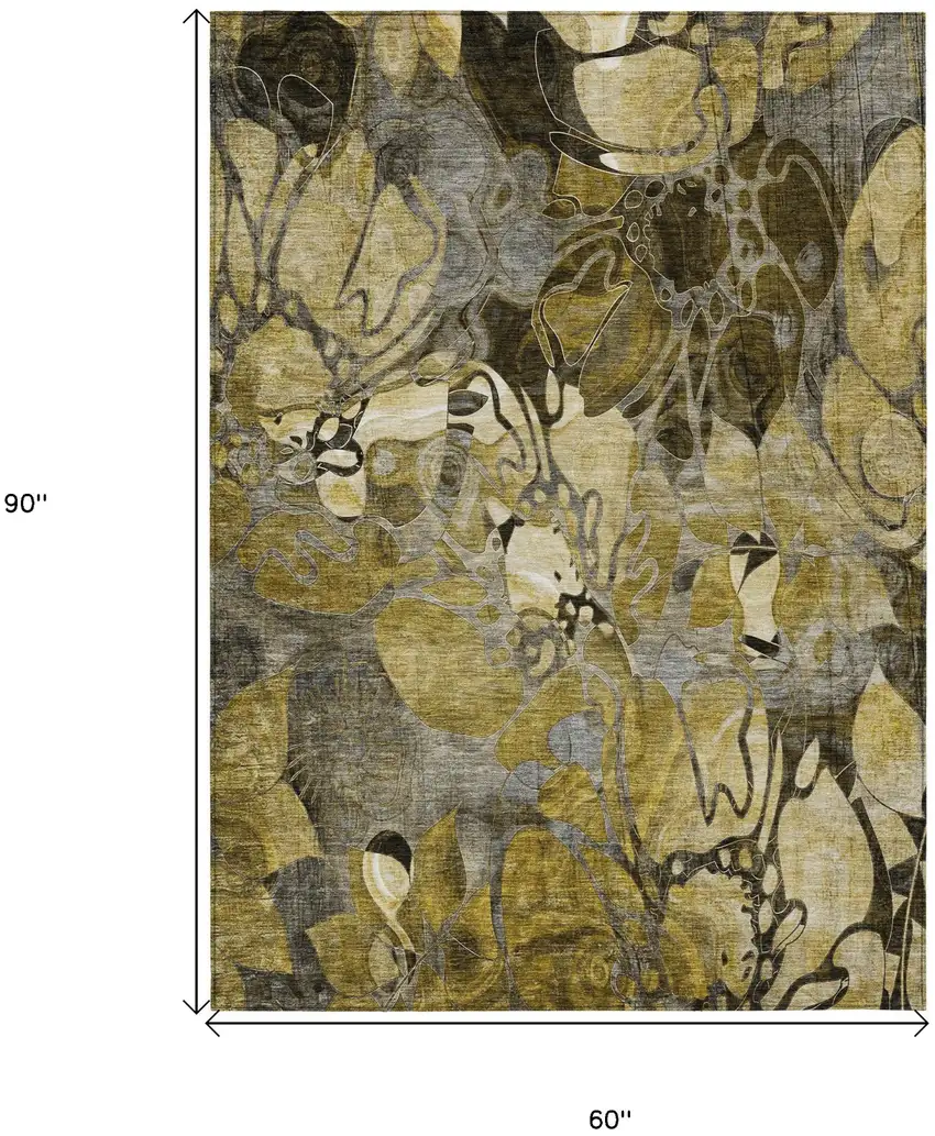 Green and Brown Abstract Washable Indoor Outdoor Area Rug Photo 3