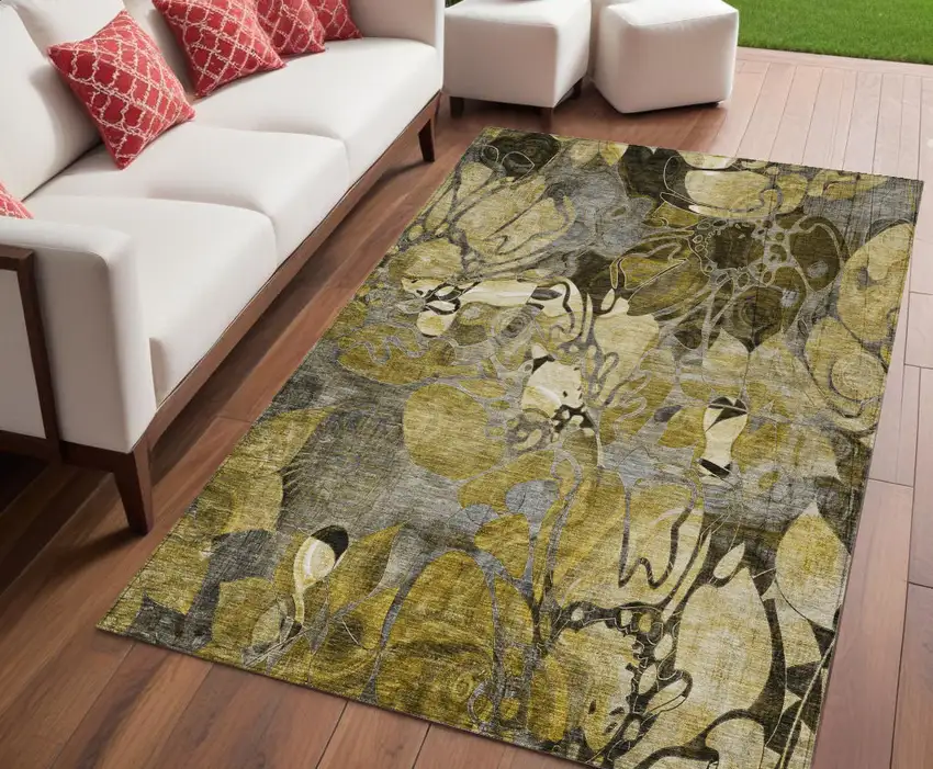 Green and Brown Abstract Washable Indoor Outdoor Area Rug Photo 1