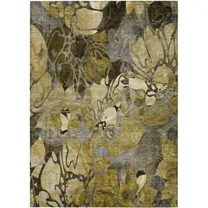 Photo of Green and Brown Floral Washable Non Skid Indoor Outdoor Area Rug