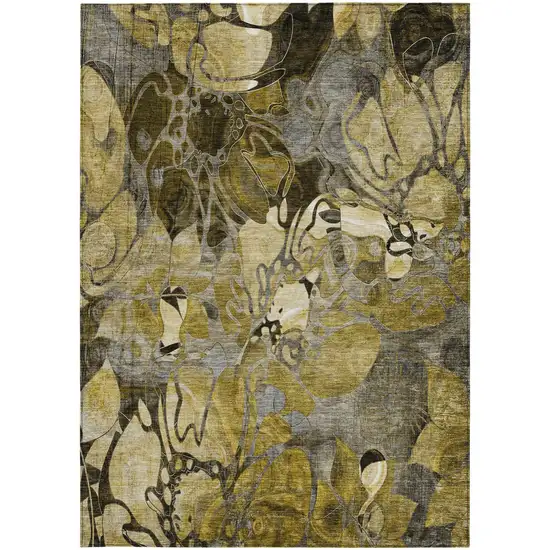 Green and Brown Floral Washable Non Skid Indoor Outdoor Area Rug Photo 5