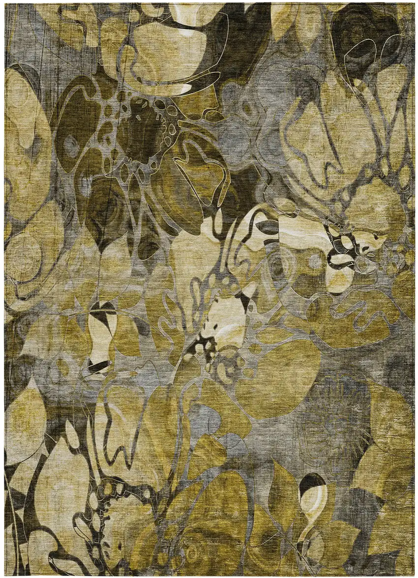 Green and Brown Floral Washable Non Skid Indoor Outdoor Area Rug Photo 4