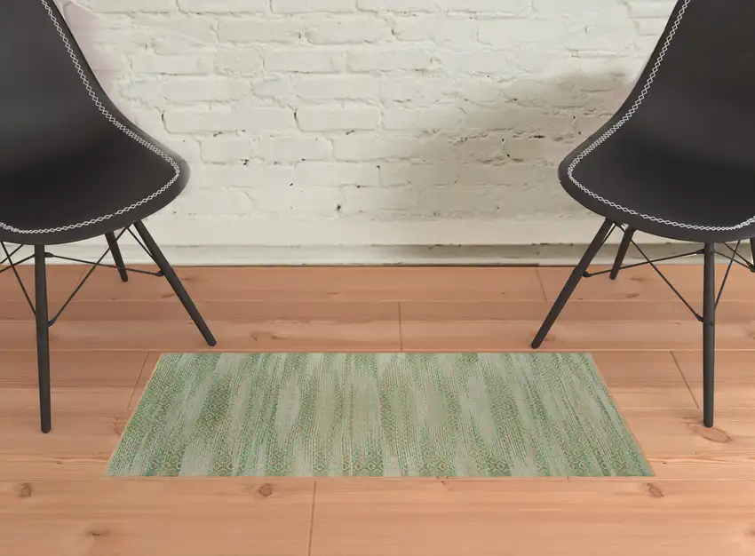 Green and Brown Geometric Flatweave Handmade Area Rug Photo 4