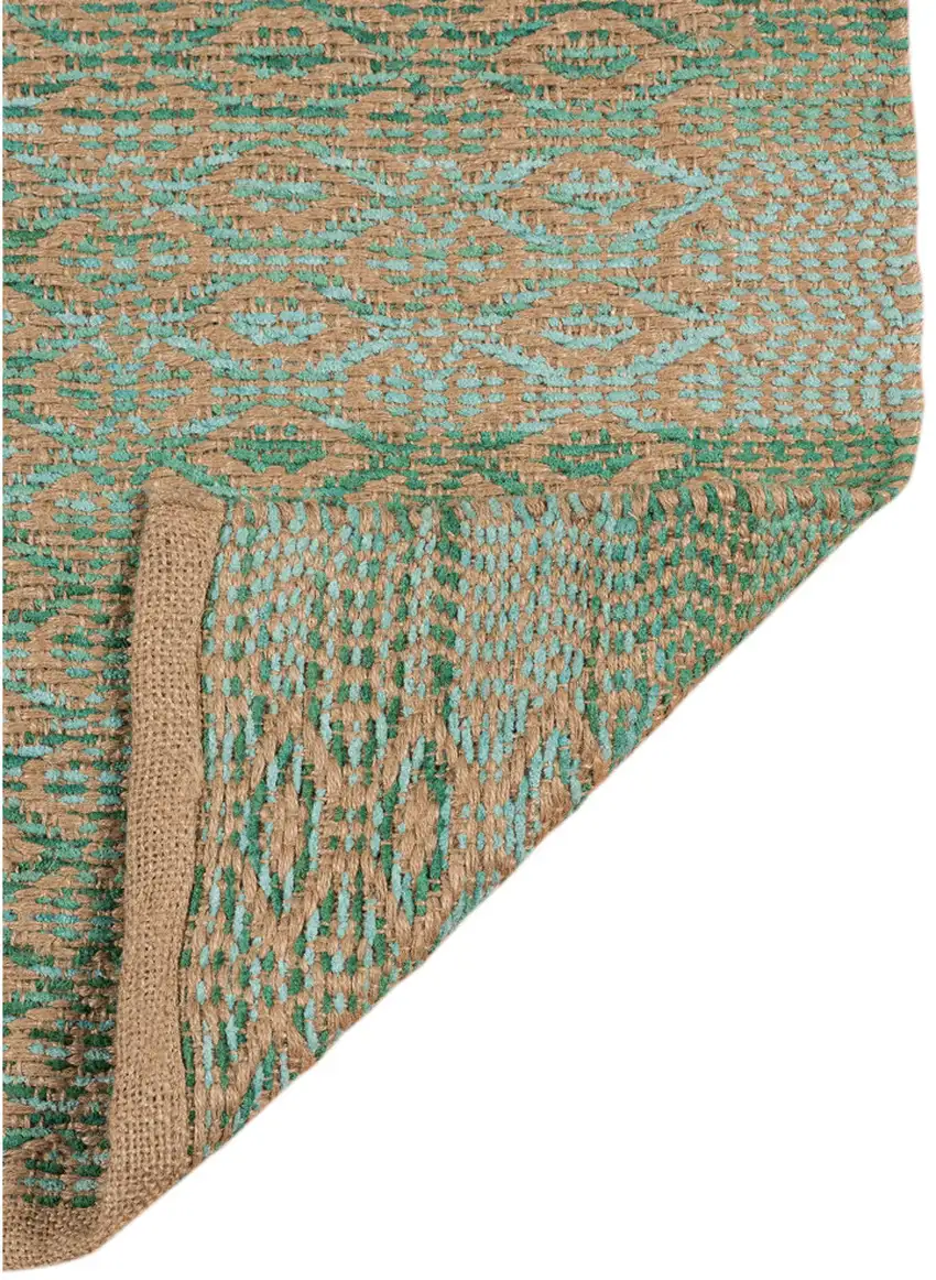 Green and Brown Geometric Flatweave Handmade Area Rug Photo 3