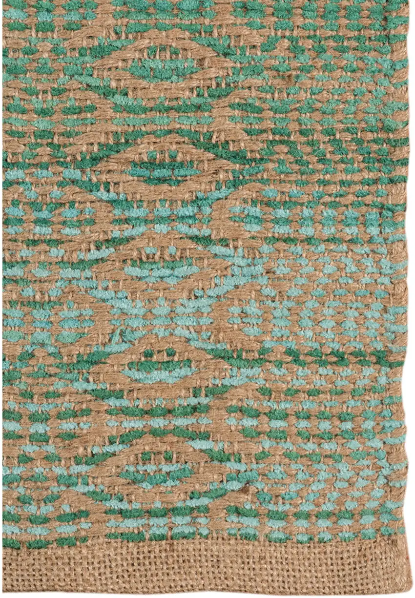 Green and Brown Geometric Flatweave Handmade Area Rug Photo 2
