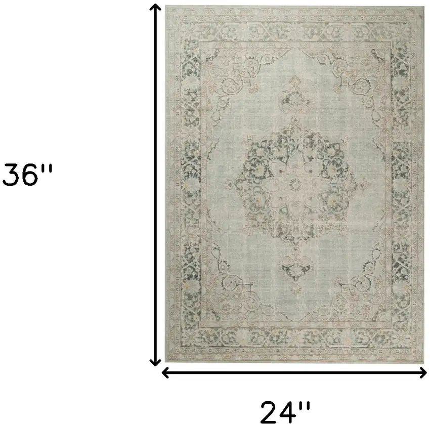 Green and Brown Medallion Power Loom Distressed Area Rug Photo 6