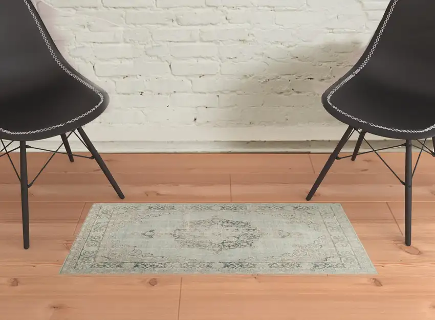 Green and Brown Medallion Power Loom Distressed Area Rug Photo 4