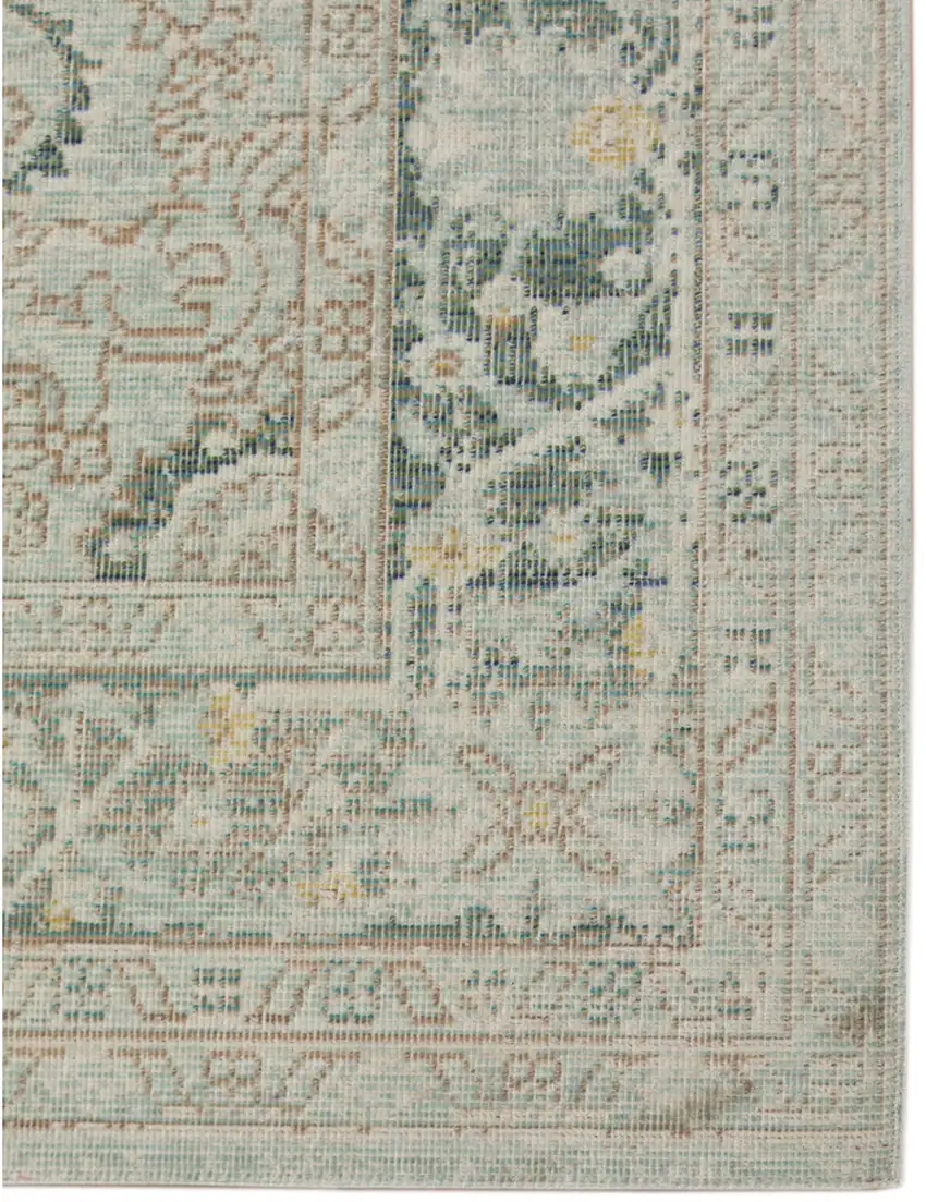 Green and Brown Medallion Power Loom Distressed Area Rug Photo 2