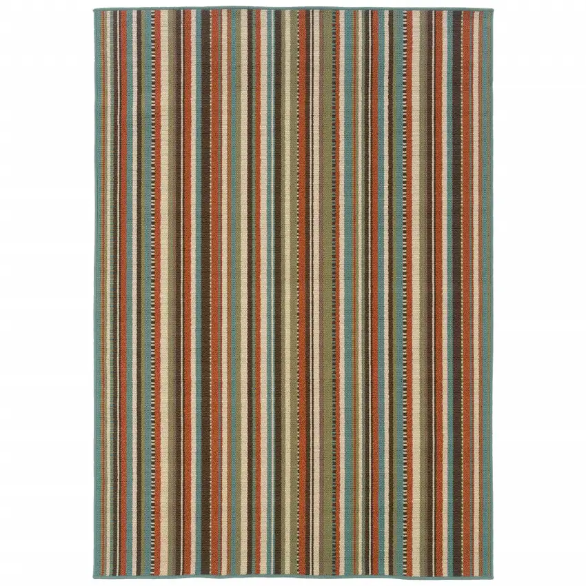 Green and Brown Striped Indoor Outdoor Area Rug Photo 1