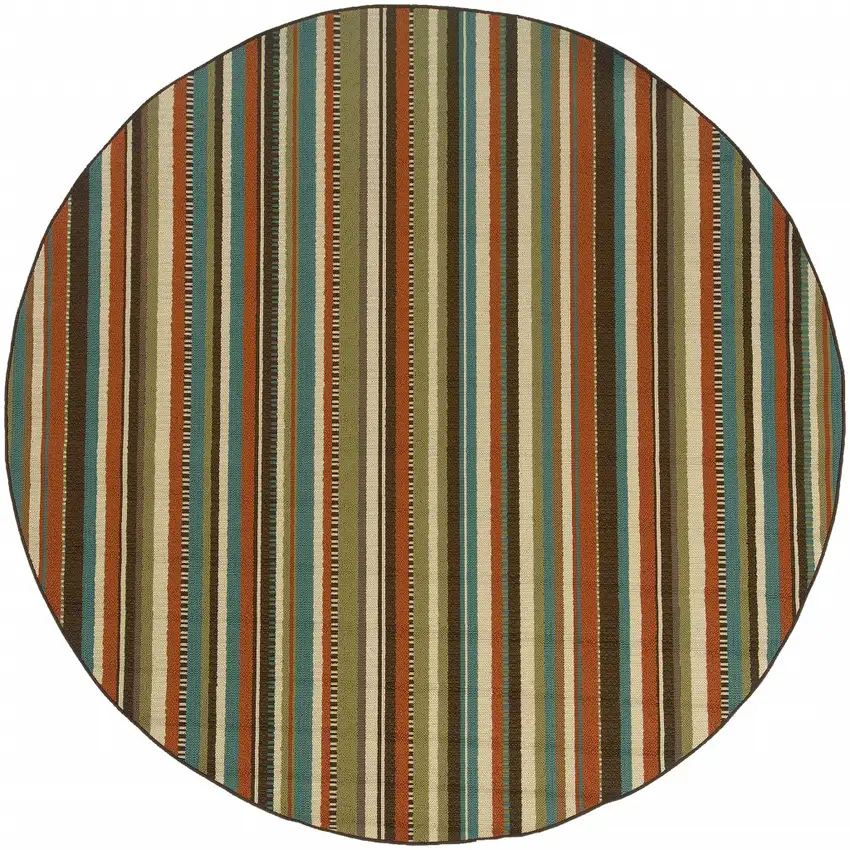 Green and Brown Striped Indoor Outdoor Area Rug Photo 1