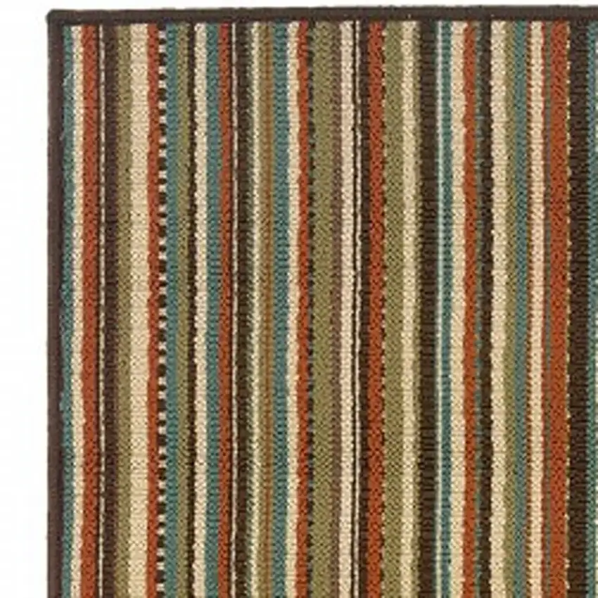 Green and Brown Striped Indoor Outdoor Runner Rug Photo 4