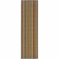 Photo of Green and Brown Striped Indoor Outdoor Runner Rug