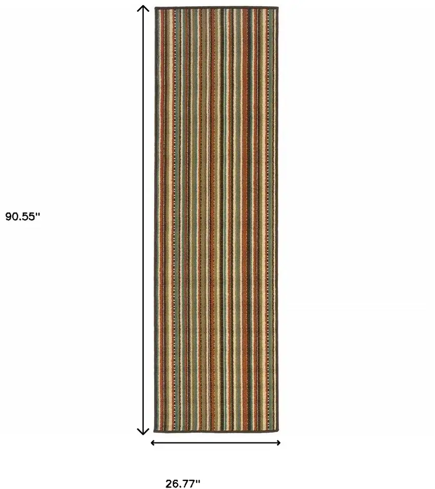 Green and Brown Striped Indoor Outdoor Runner Rug Photo 6