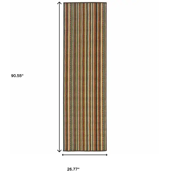 Green and Brown Striped Indoor Outdoor Runner Rug Photo 6