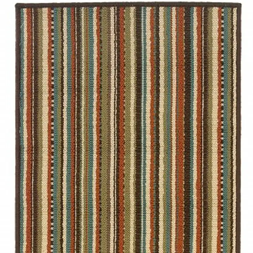 Green and Brown Striped Indoor Outdoor Runner Rug Photo 5