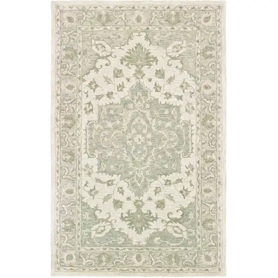 Green and Cream Medallion Area Rug Photo 1