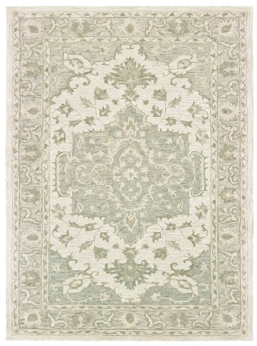 Green and Cream Medallion Area Rug Photo 2