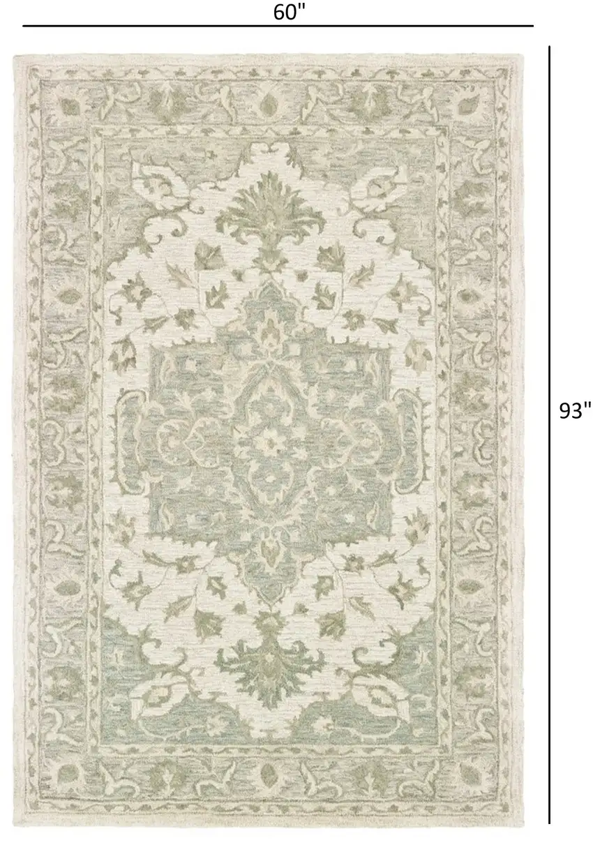 Green and Cream Medallion Area Rug Photo 6