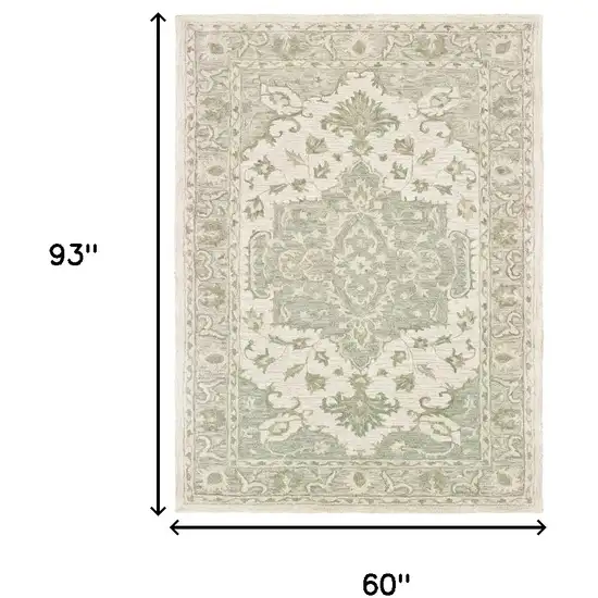Green and Cream Medallion Area Rug Photo 5
