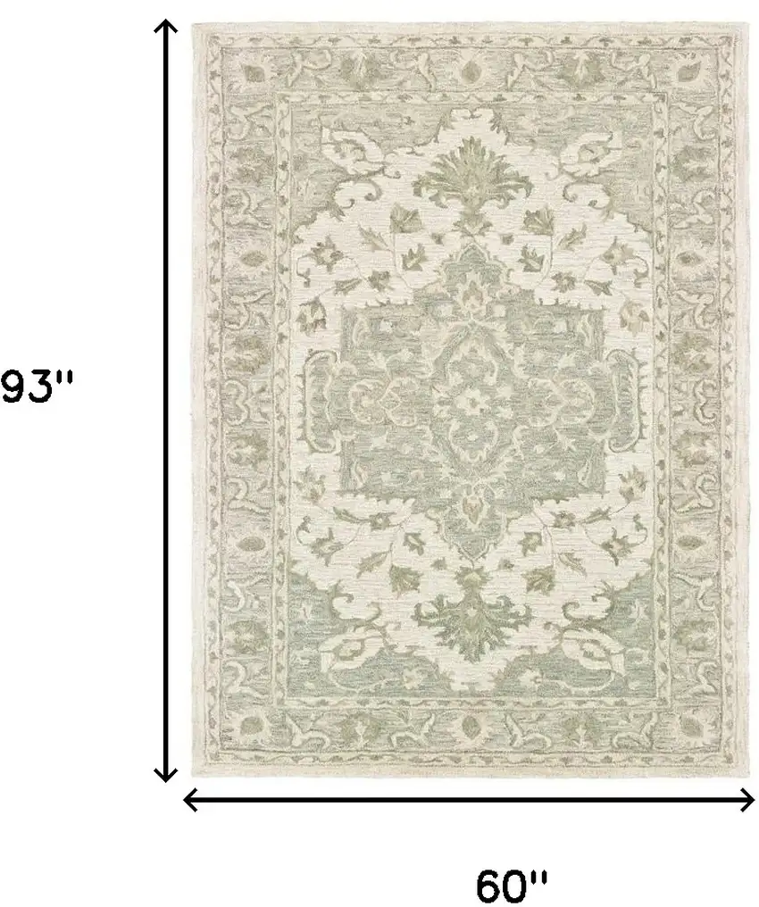 Green and Cream Medallion Area Rug Photo 5