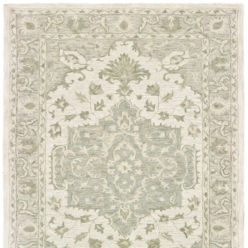 Green and Cream Medallion Area Rug Photo 6