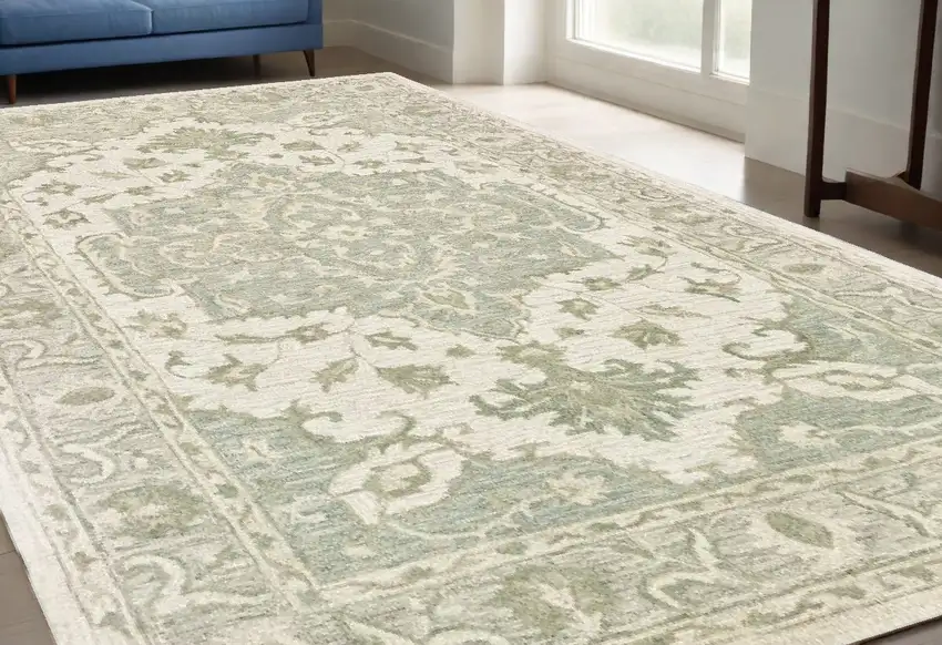 Green and Cream Medallion Area Rug Photo 1