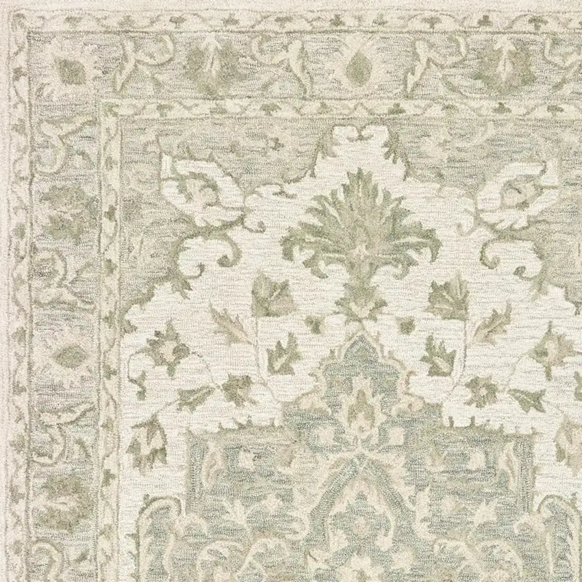 Green and Cream Medallion Area Rug Photo 1
