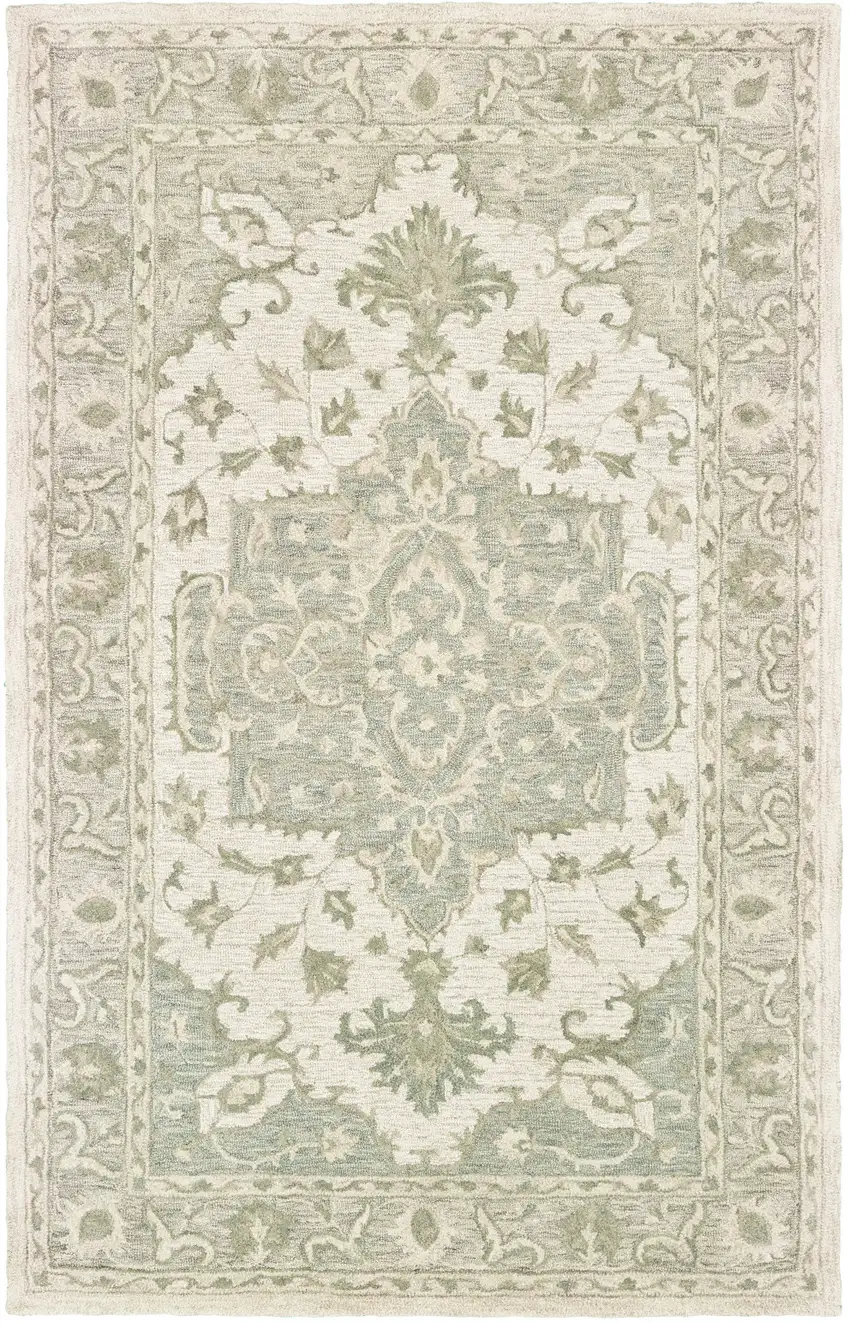Green and Cream Medallion Area Rug Photo 3