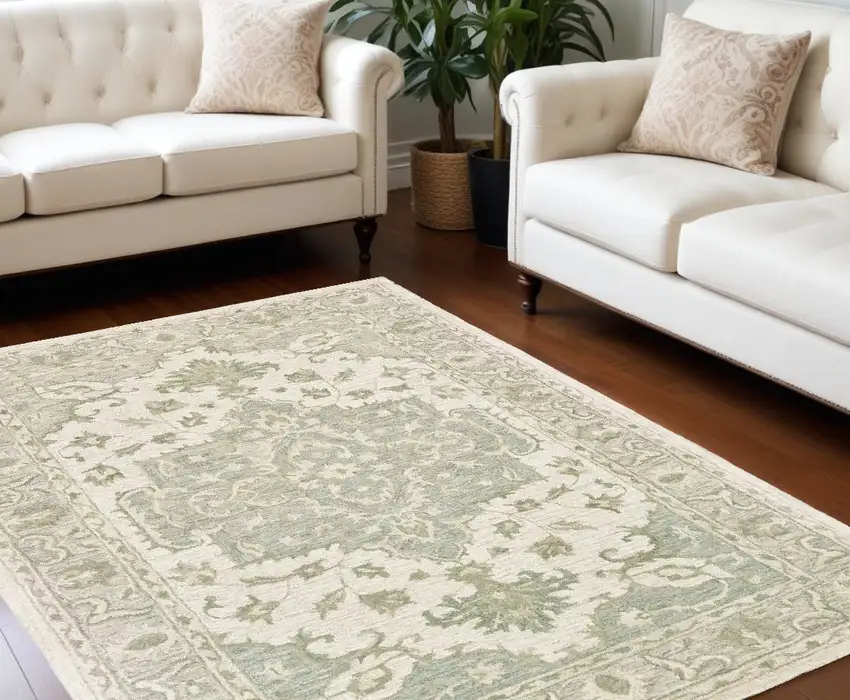 Green and Cream Medallion Area Rug Photo 1