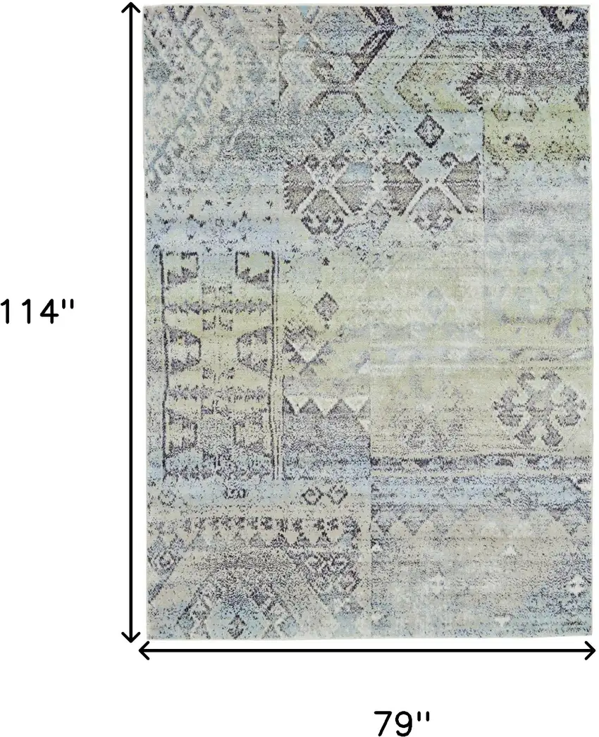 Green and Gray Abstract Power Loom Worn Faded Area Rug Photo 3