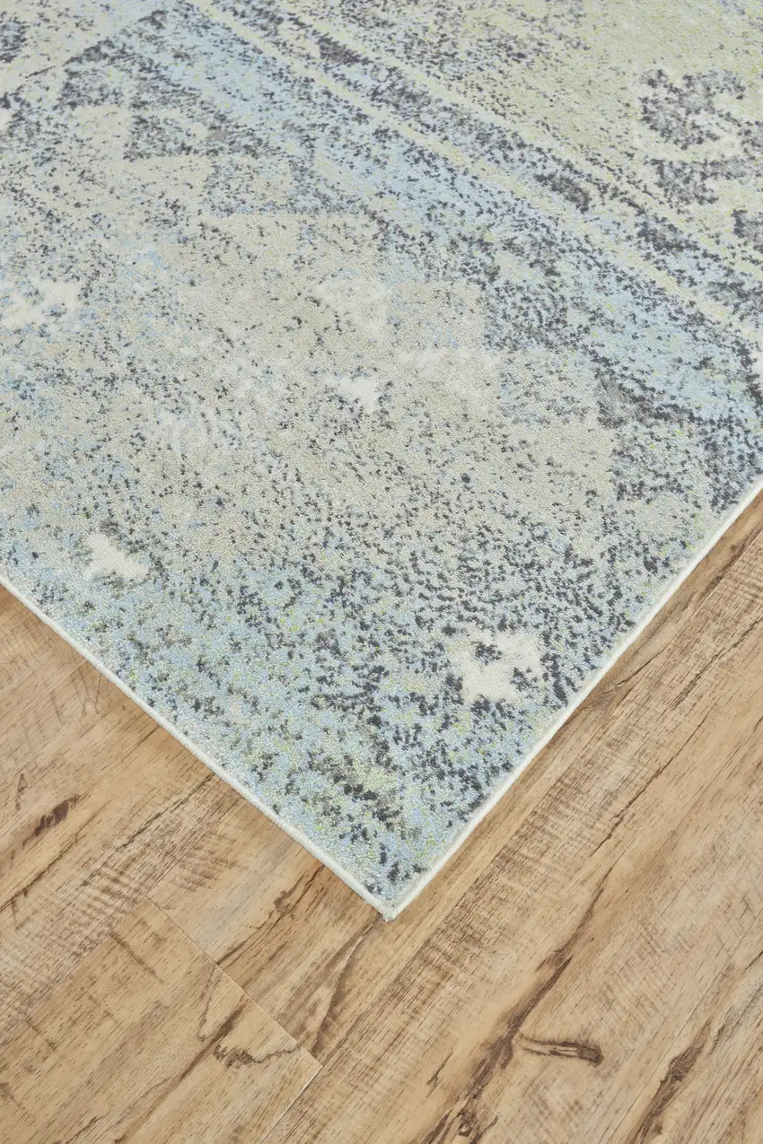 Green and Gray Abstract Power Loom Worn Faded Area Rug Photo 5