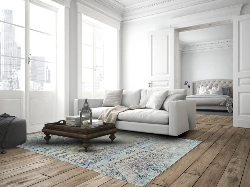 Green and Gray Abstract Power Loom Worn Faded Area Rug Photo 8