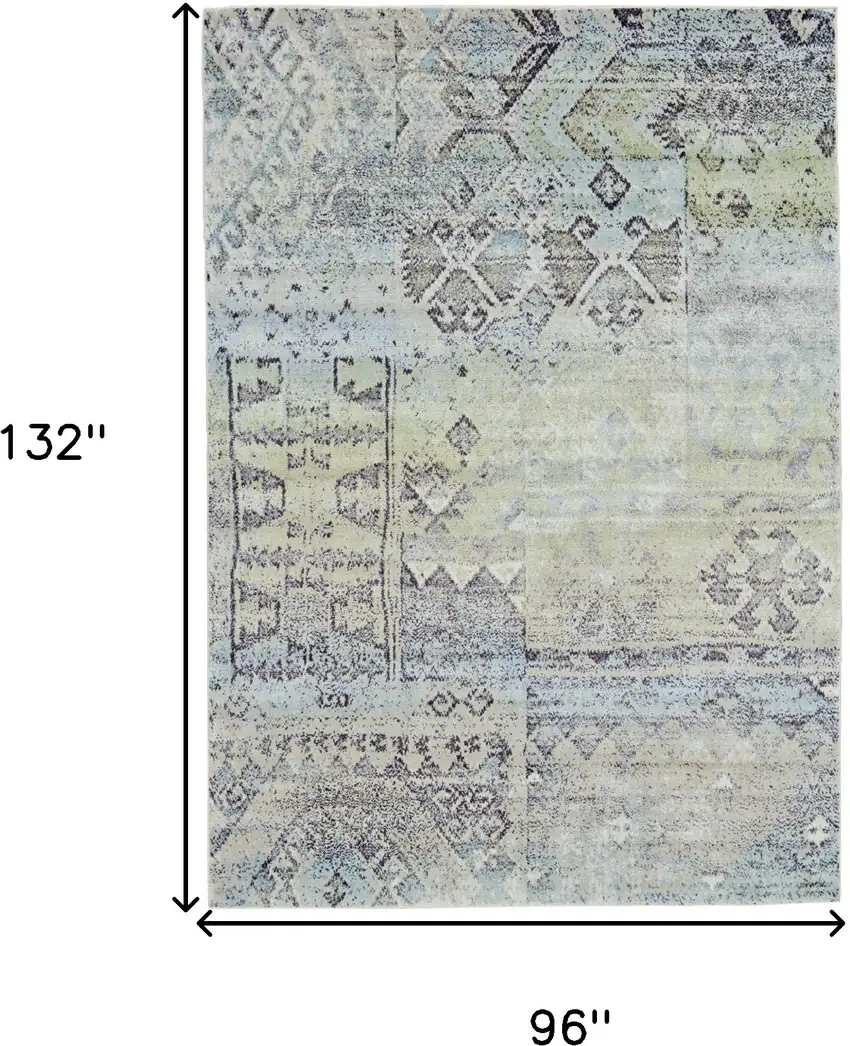 Green and Gray Abstract Power Loom Worn Faded Area Rug Photo 3