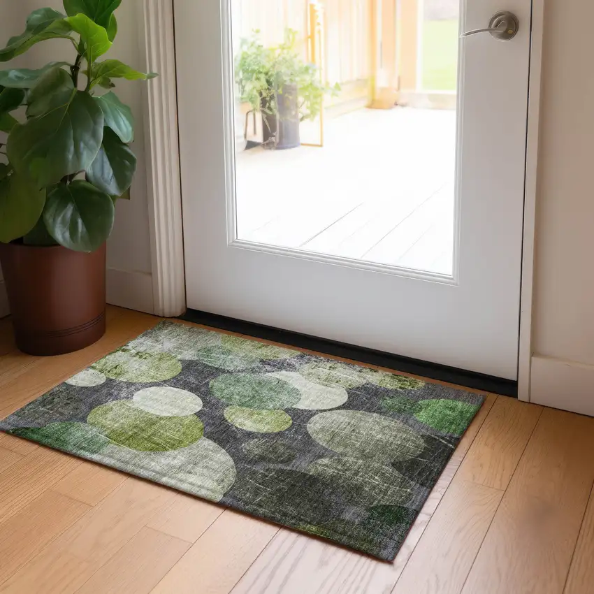 Green and Gray Abstract Washable Non Skid Indoor Outdoor Area Rug Photo 9