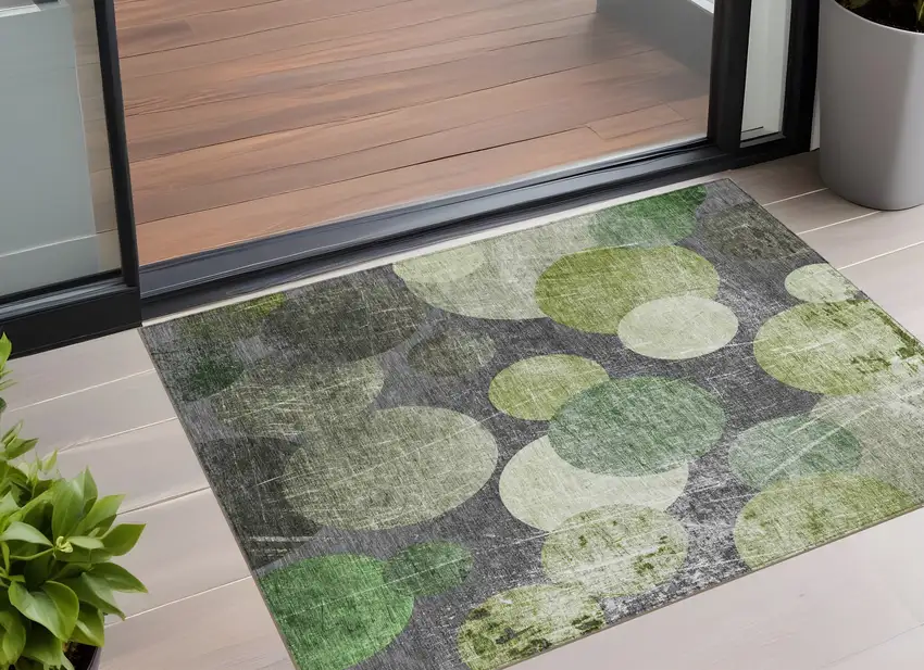 Green and Gray Abstract Washable Non Skid Indoor Outdoor Area Rug Photo 1