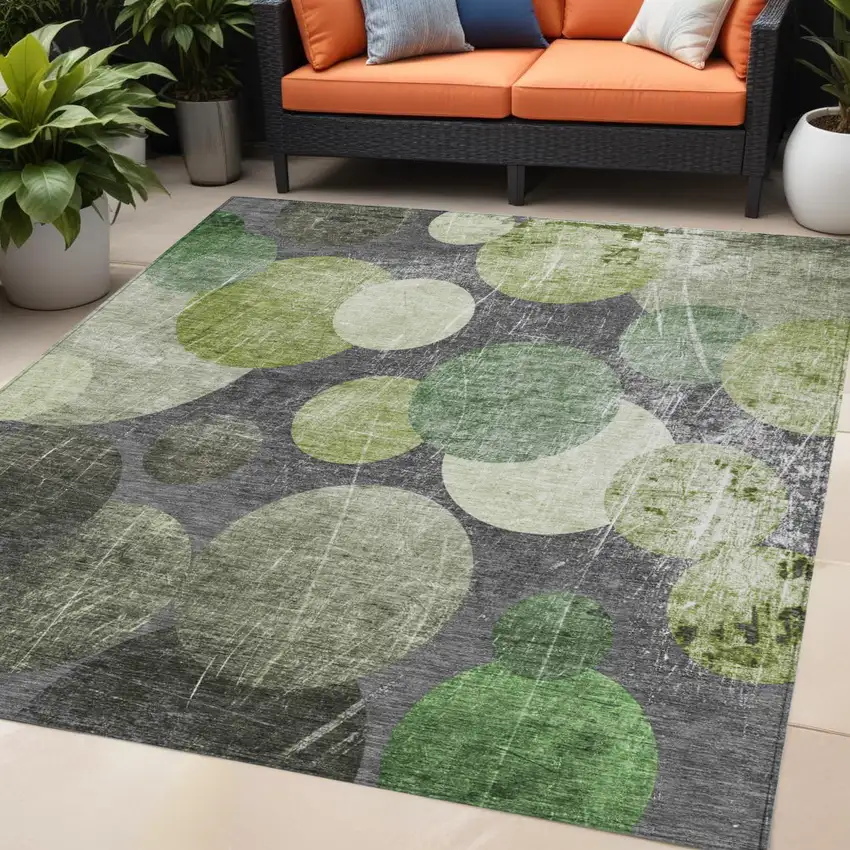 Green and Gray Abstract Washable Non Skid Indoor Outdoor Area Rug Photo 1