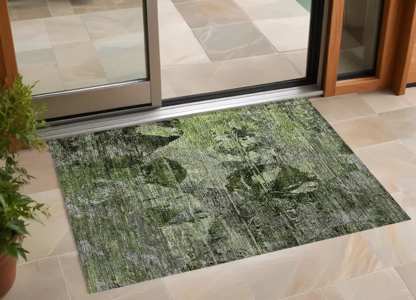 Green and Gray Floral Washable Non Skid Indoor Outdoor Area Rug Photo 1