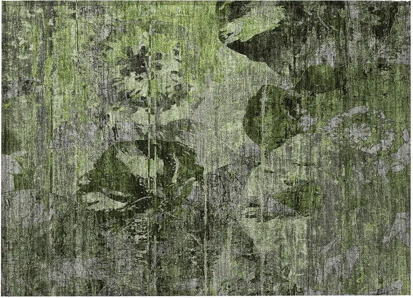 Green and Gray Floral Washable Non Skid Indoor Outdoor Area Rug Photo 4