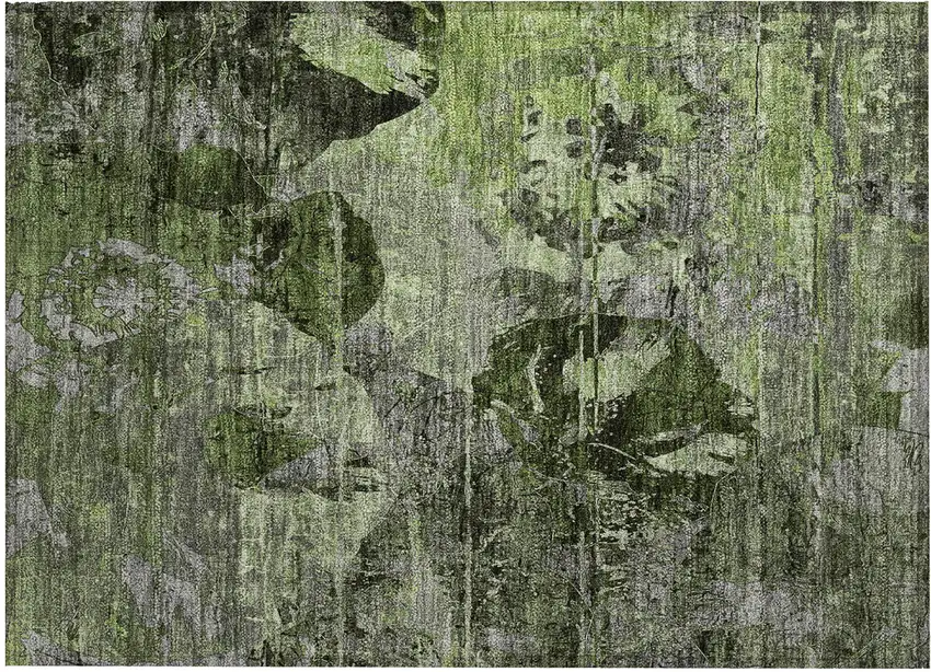 Green and Gray Floral Washable Non Skid Indoor Outdoor Area Rug Photo 2