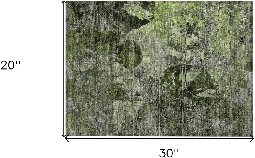 Green and Gray Floral Washable Non Skid Indoor Outdoor Area Rug Photo 3