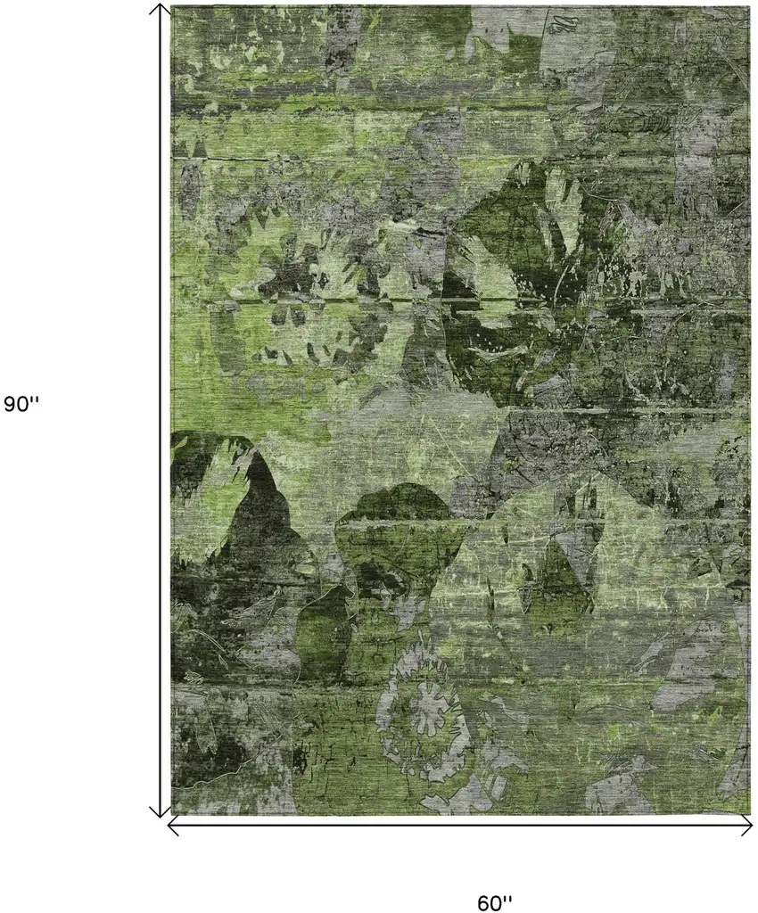 Green and Gray Abstract Washable Indoor Outdoor Area Rug Photo 3