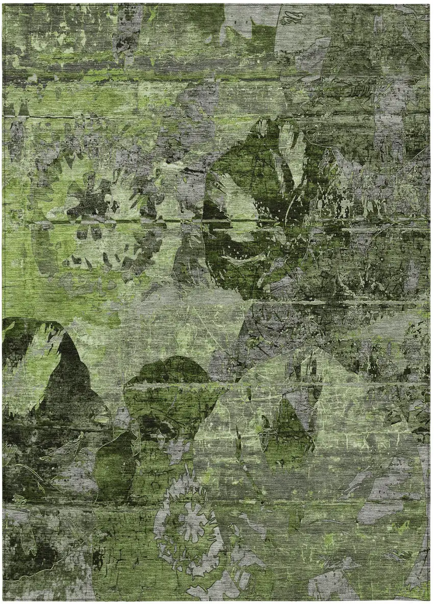 Green and Gray Abstract Washable Indoor Outdoor Area Rug Photo 2