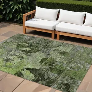 Photo of Green and Gray Floral Washable Non Skid Indoor Outdoor Area Rug
