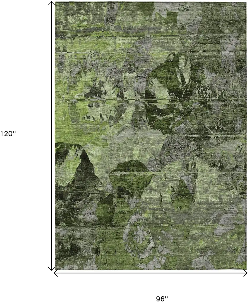 Green and Gray Abstract Washable Indoor Outdoor Area Rug Photo 3