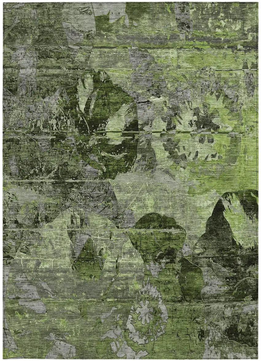 Green and Gray Floral Washable Non Skid Indoor Outdoor Area Rug Photo 5